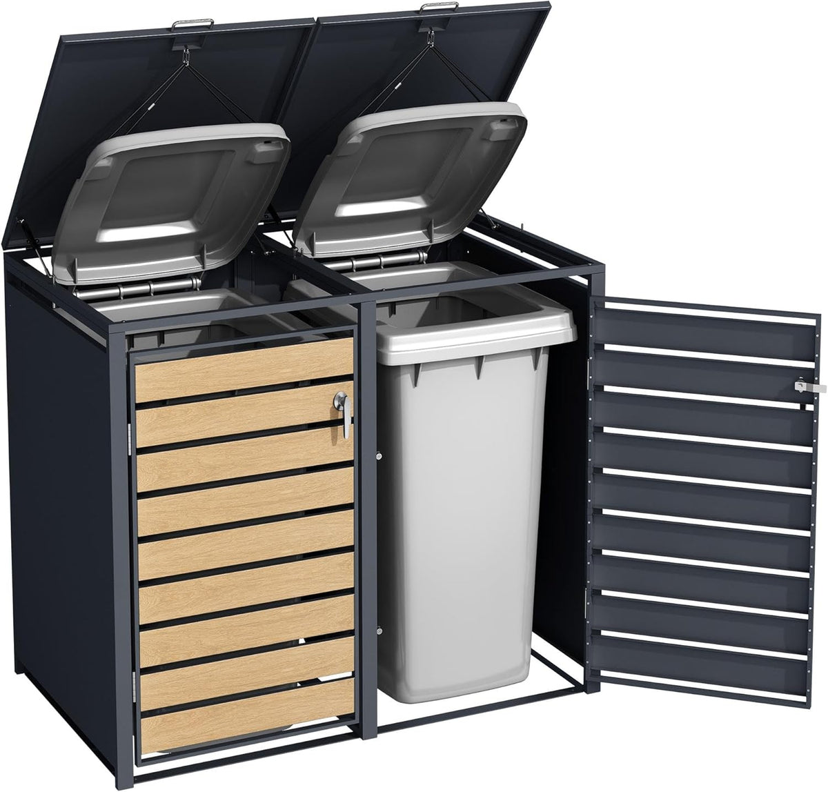 ESTEXO Cubre Contenedores de Acero para 1 Cubo de 240 L con 2 Puertas, Antracita Efecto Madera