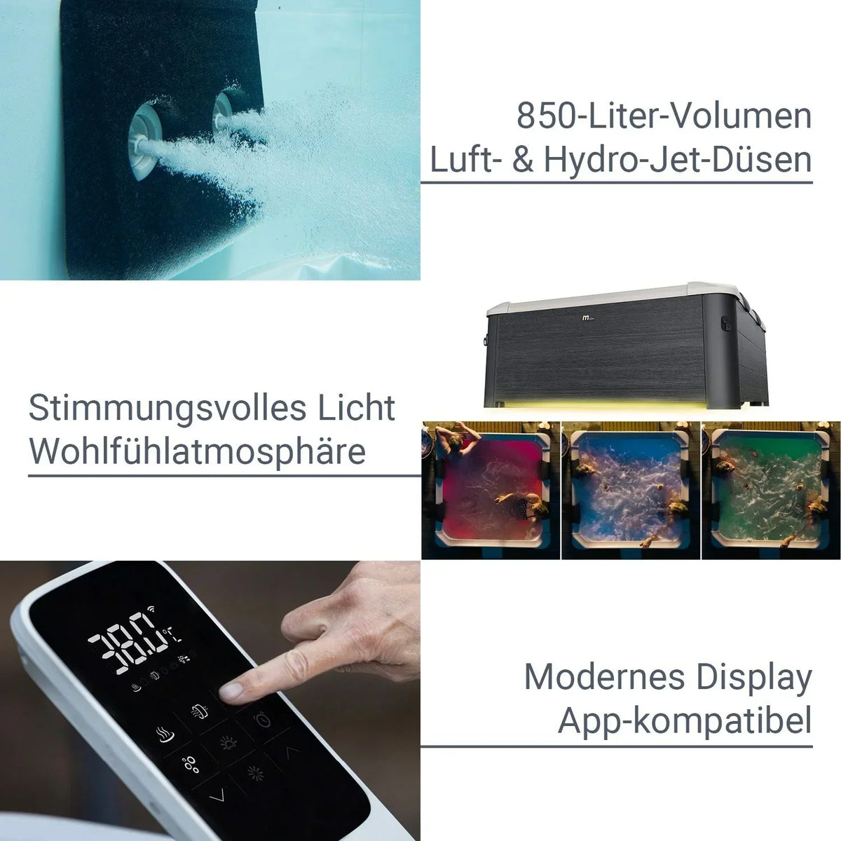 Spa Hinchable Oslo para 6 Personas 850 L con Iluminación LED y App, Gris