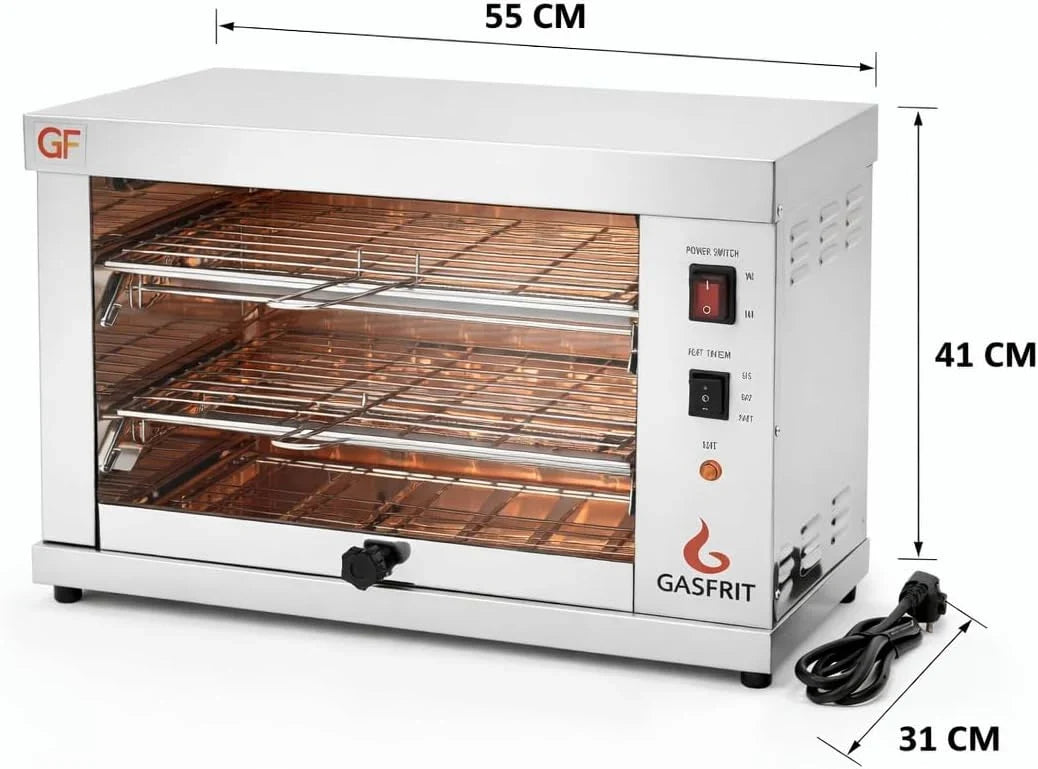 Tostador Eléctrico Industrial de Cuarzo 2 Pisos 3000 W, Acero Inoxidable, para Hostelería