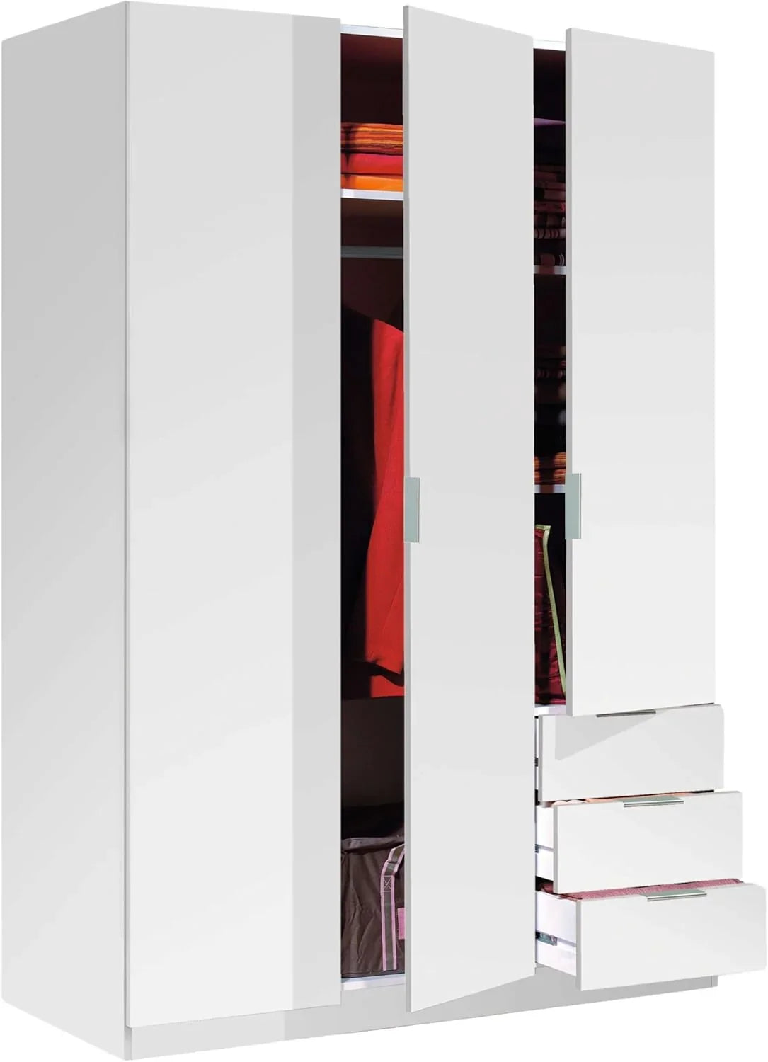 Habitdesign Armario 3 Puertas y 3 Cajones Blanco Ártico 121 x 180 x 52 cm