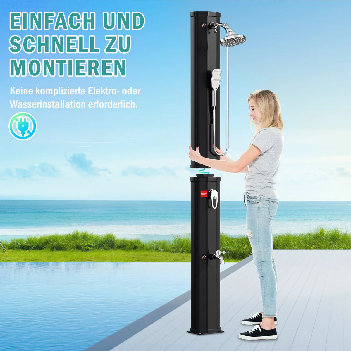 Sonnewelt Ducha Solar de Jardín 60 L con Funda y Ducha de Mano