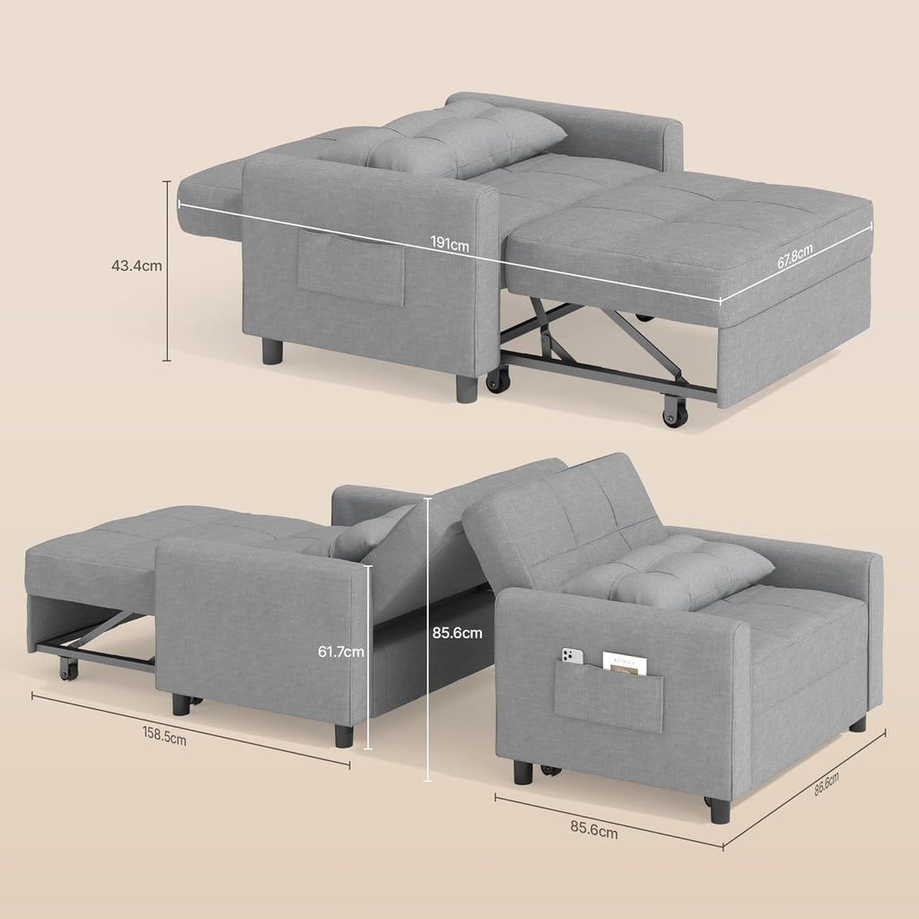 Bealife Sillón Cama Plegable con Respaldo Reclinable, Gris Claro