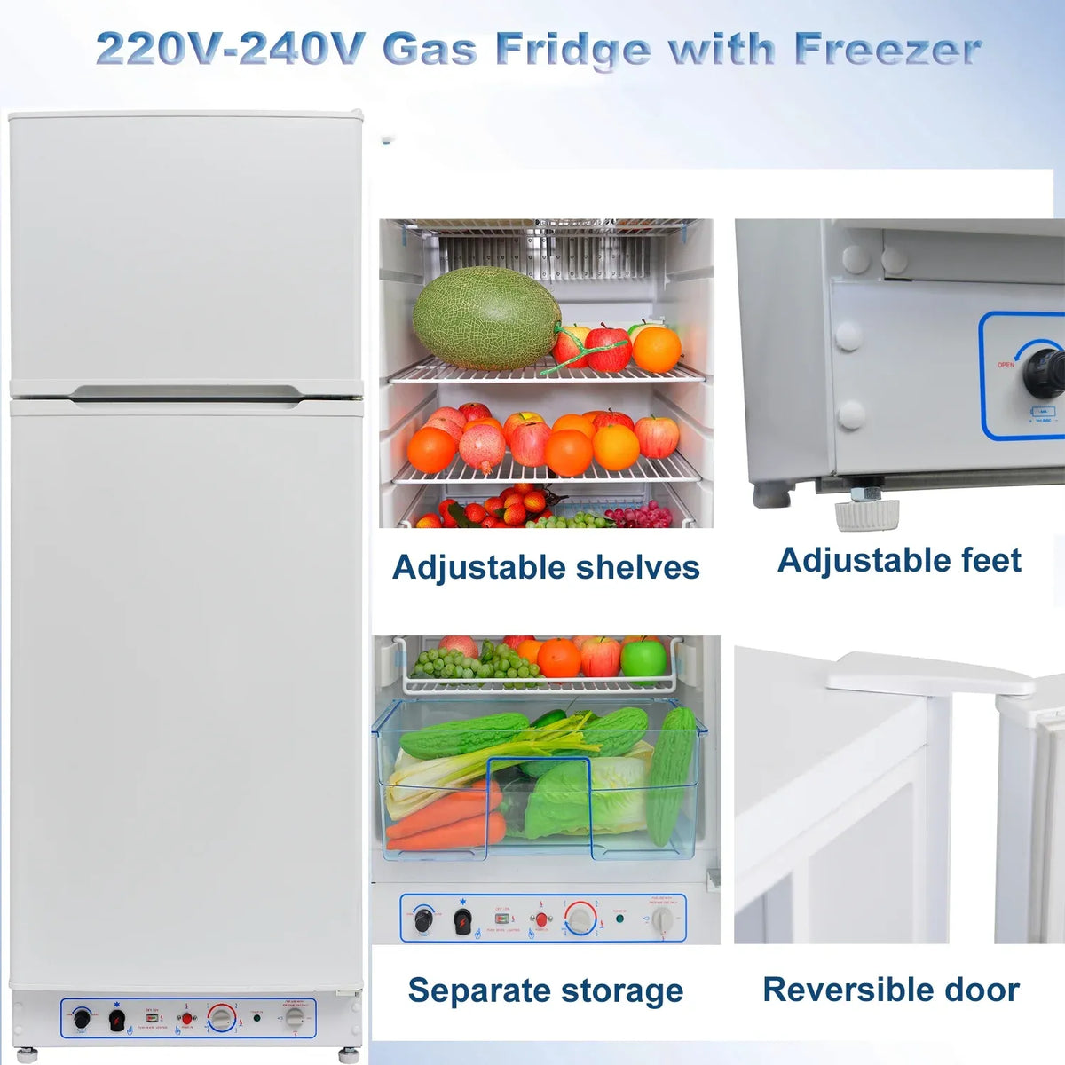 Frigorífico de Gas Propano y 110 V 266 L (9,4 pies³) con Congelador para Autocaravana