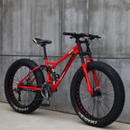 Bicicleta de Montaña Fat Tire 26" 21 Velocidades, Doble Suspensión y Doble Freno de Disco, Roja