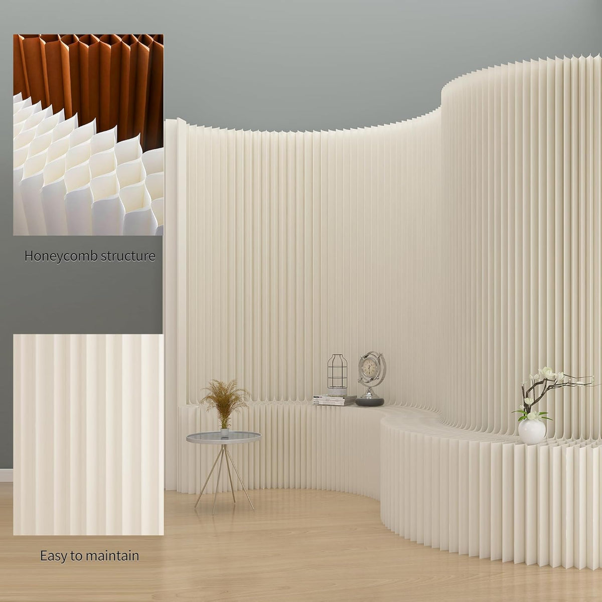 Biombo Separador Plegable con Estante 300 x 43 x 200 cm, Blanco