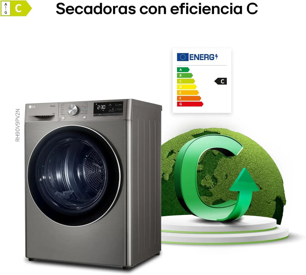 RH90V9PV2N Secadora con Bomba de Calor 9 kg Dual Inverter, Serie 900, Inox Antihuellas, Clase C