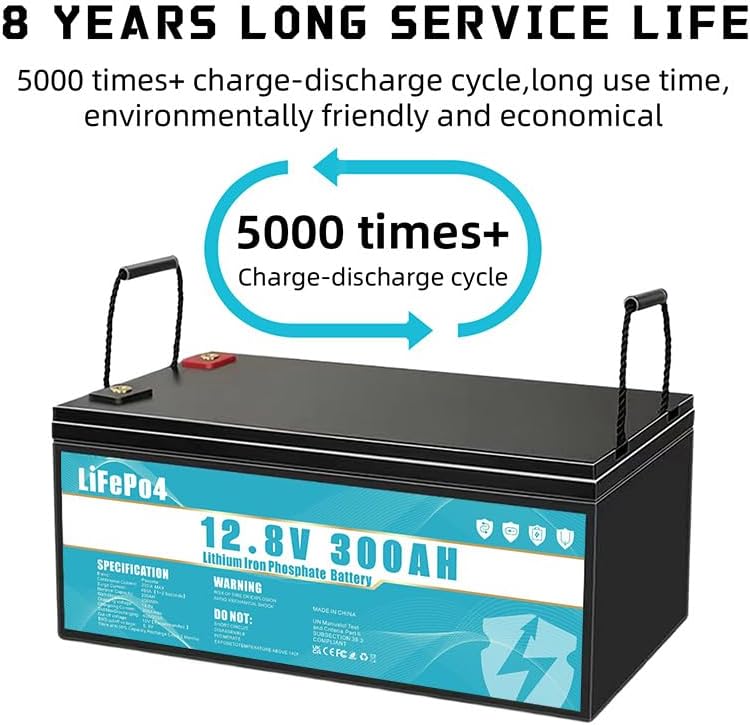 Batería de Litio LiFePO4 12 V 300 Ah con BMS 300 A para Camping, Solar y Emergencias