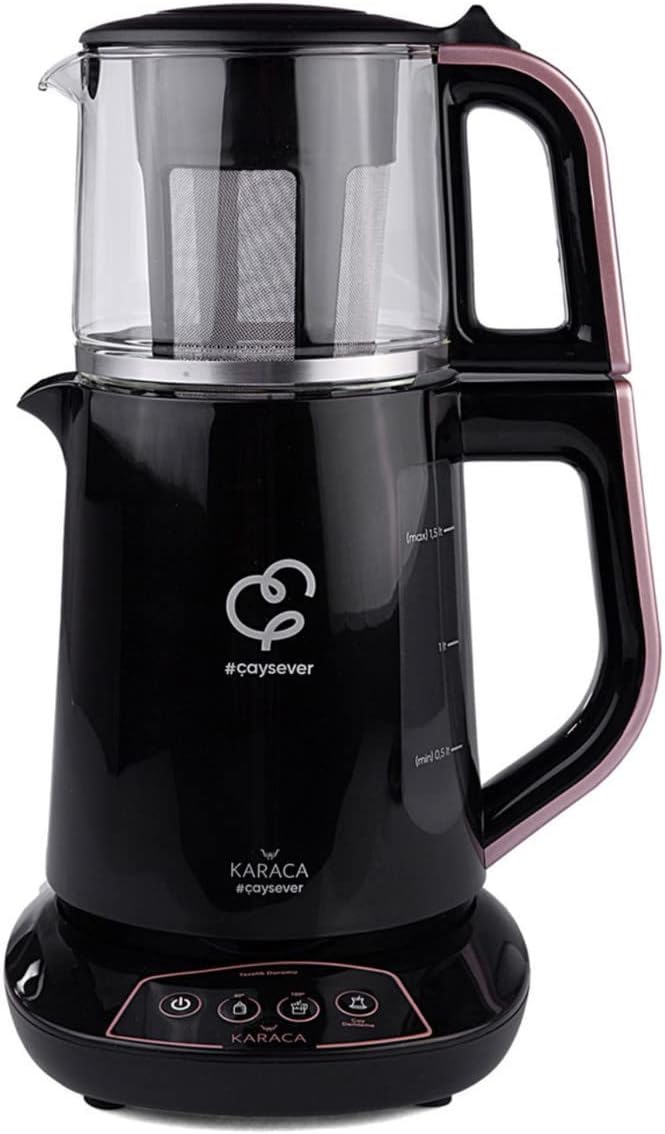 Karaca Çaysever Tetera Eléctrica Turca con Hervidor 1700 W, 1,5 L + 0,8 L, Oro Rosa