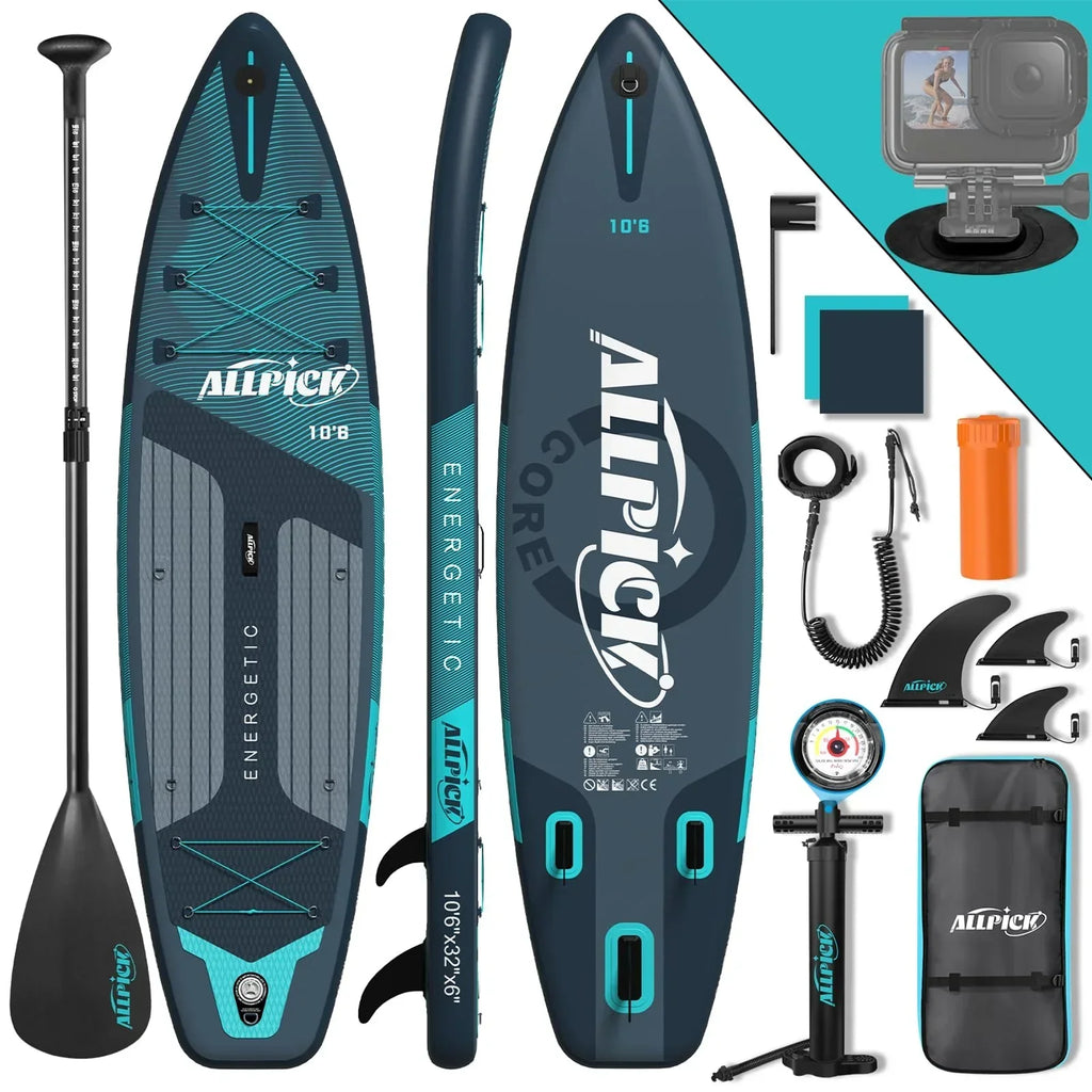 ALLPICK Tabla de Paddle Surf Hinchable Premium 320 cm con Soporte para Cámara, Verde