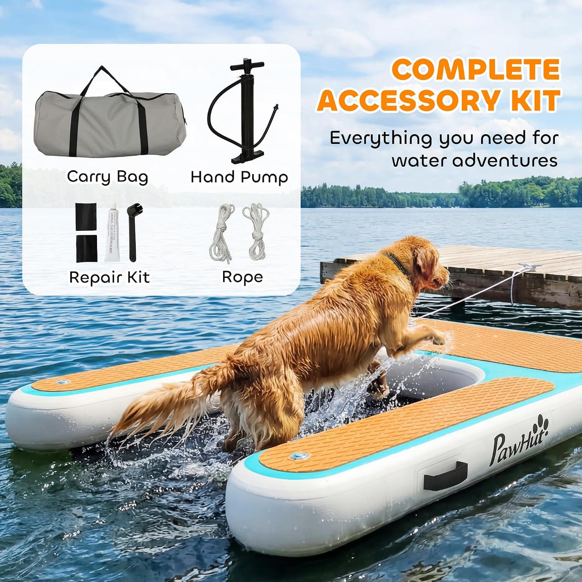 PawHut Rampa Hinchable para Perros 151 x 102 cm para Piscina, Lago y Barco, hasta 100 kg