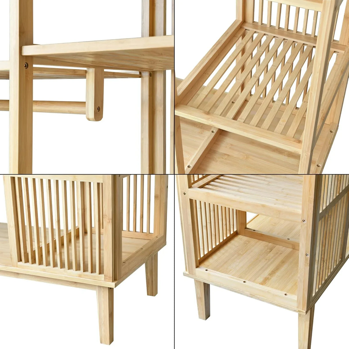 [en.casa] Armario de Bambú con 2 Puertas Correderas, 12 Estantes y Barra 185 x 140 x 45 cm Natural