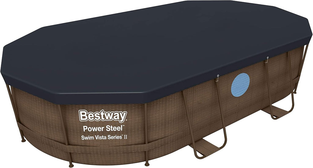 Bestway Power Steel Piscina Desmontable Tubular 427 x 250 x 100 cm con Depuradora, Diseño Ratán
