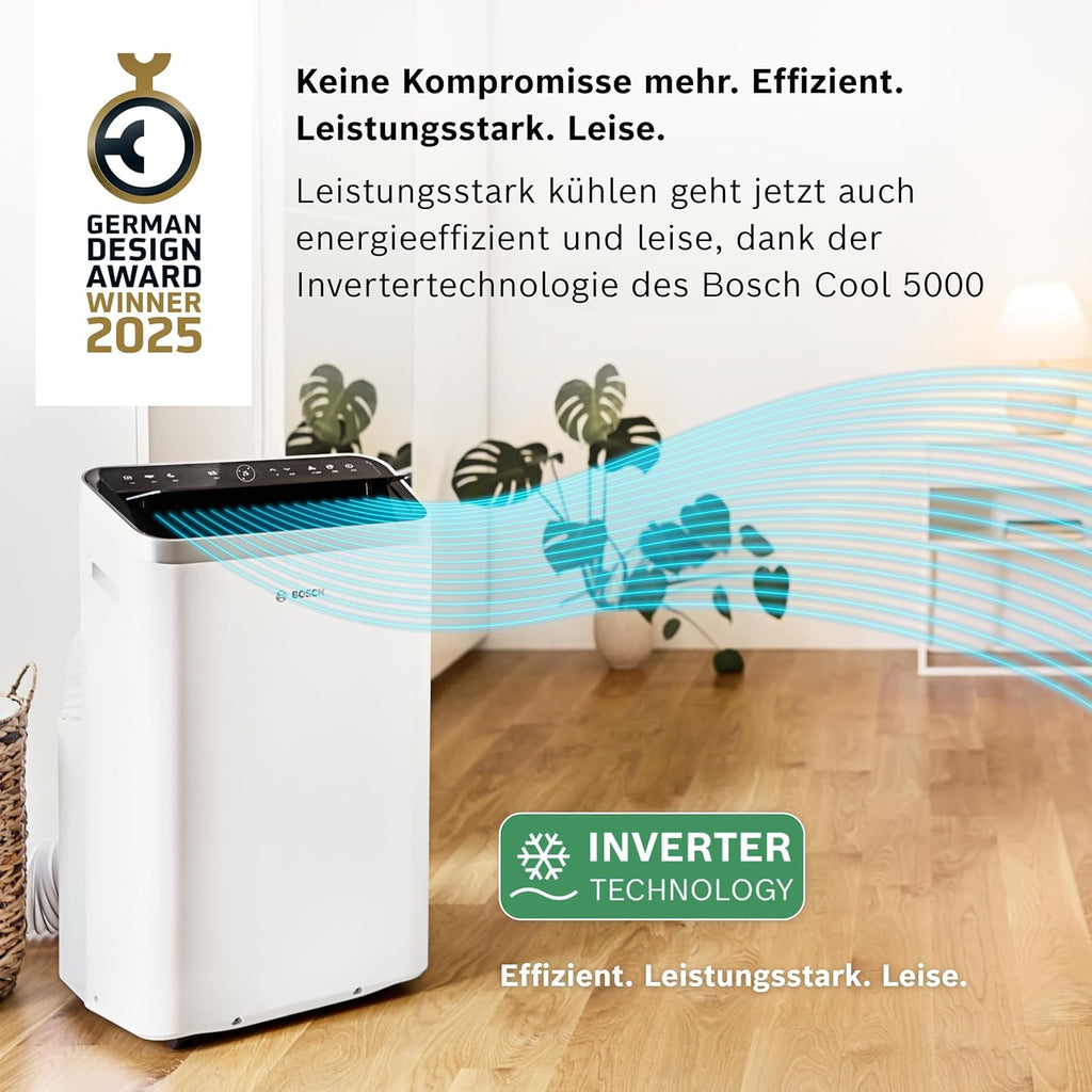 Bosch Cool Aire Acondicionado Portátil 3 en 1 con Modos Auto, Silencio y Noche