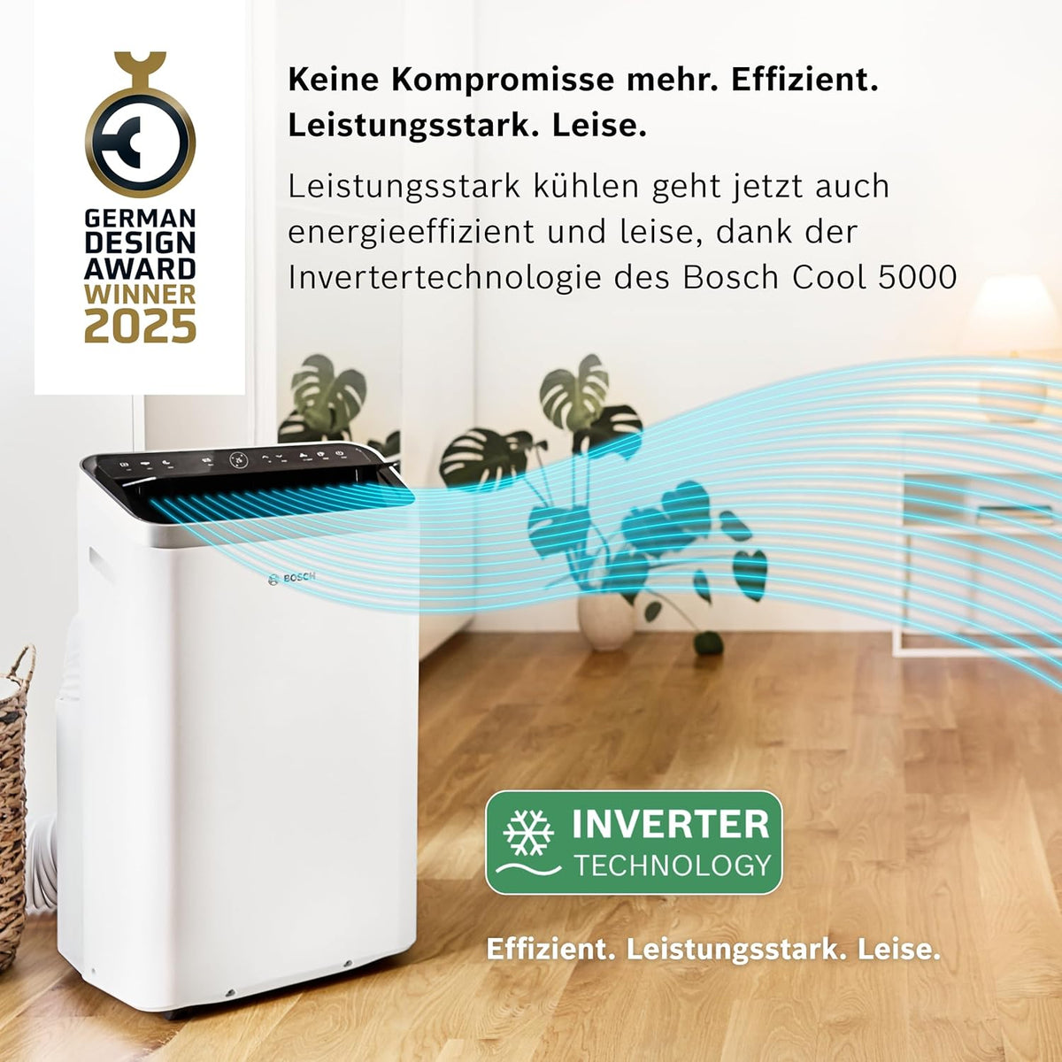 Bosch Cool Aire Acondicionado Portátil 3 en 1 con Modos Auto, Silencio y Noche