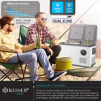 KESSER Nevera Portátil de Compresor Doble Zona hasta -20 °C con Pantalla Táctil, 12/24 V y 230 V