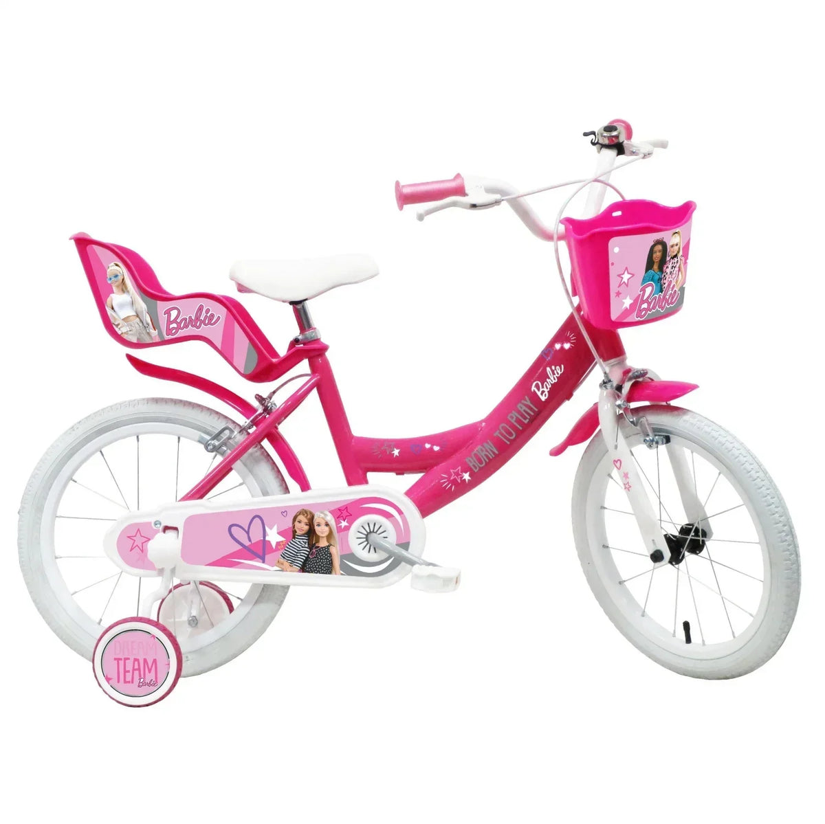 Bicicleta Infantil Barbie 16" con Porta Muñeca y Cesta, Rosa