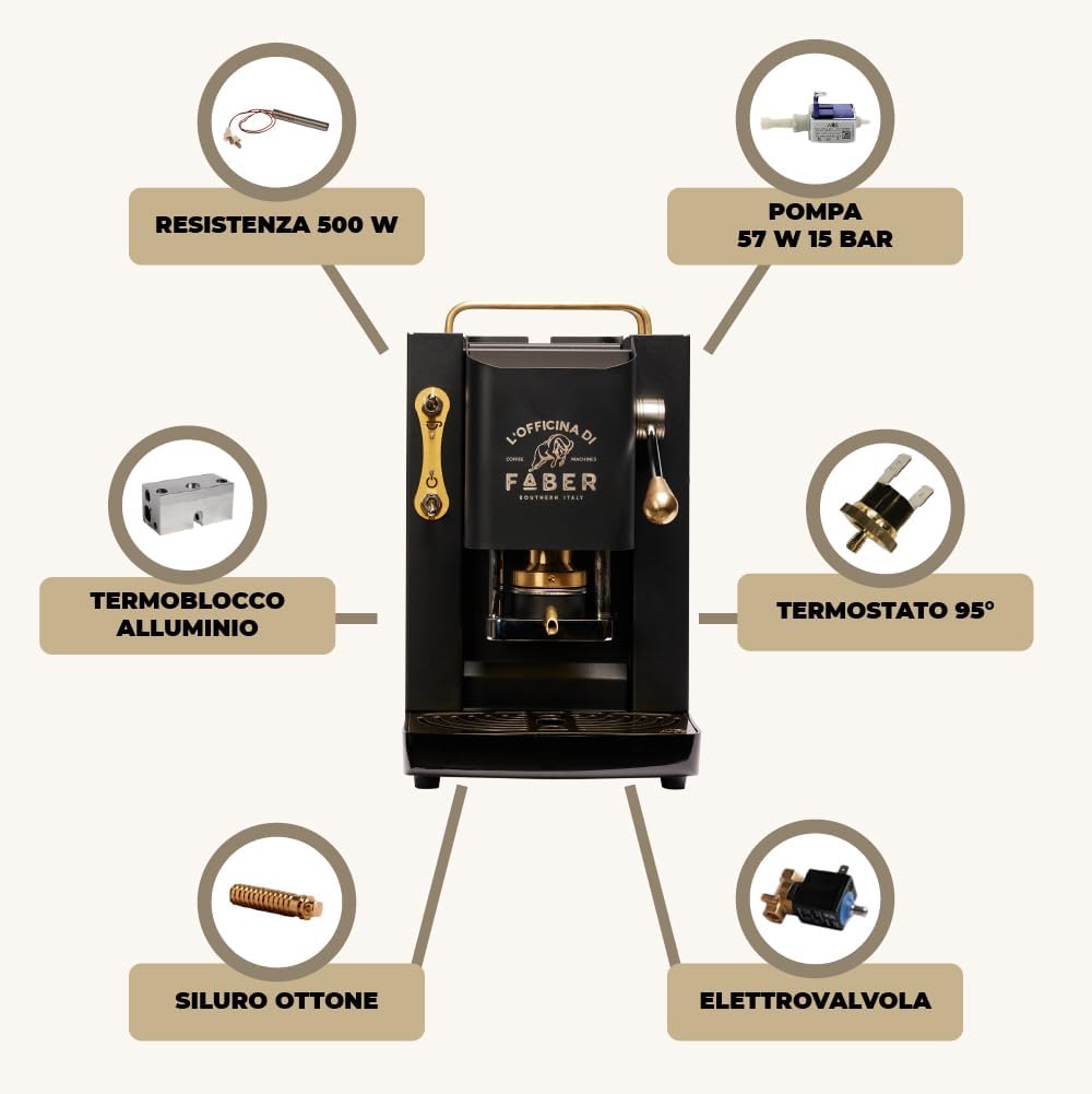 Faber Pro Total Deluxe Cafetera de Monodosis ESE 44 mm de Latón, 1,3 L