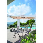 Conjunto de Jardín Málaga de Acero: Mesa, 4 Sillones Reclinables y Parasol