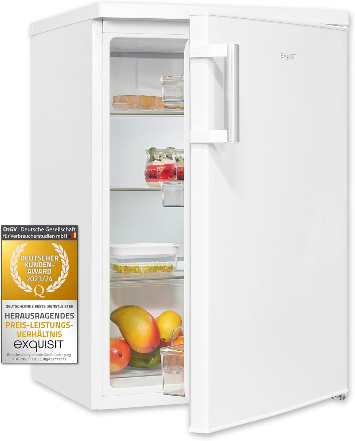 Exquisit KS516-V-H-010D Frigorífico sin Congelador 133 L, Silencioso 39 dB, Blanco