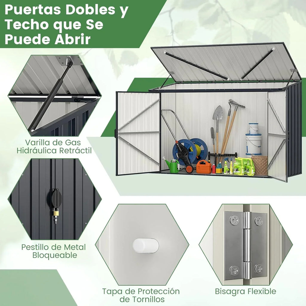 GOPLUS Caseta de Jardín de Acero Galvanizado 1,9 m³ 193 x 86 x 127 cm con Doble Puerta y Cerradura