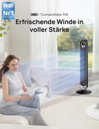 DREO Ventilador de Torre Silencioso Motor DC, 9 Velocidades, 4 Modos, Oscilación 90°, Mando