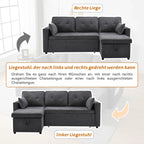 Sofá Cama Chaise Longue 3 Plazas Reversible con Portavasos y Bolsillos Laterales, Gris