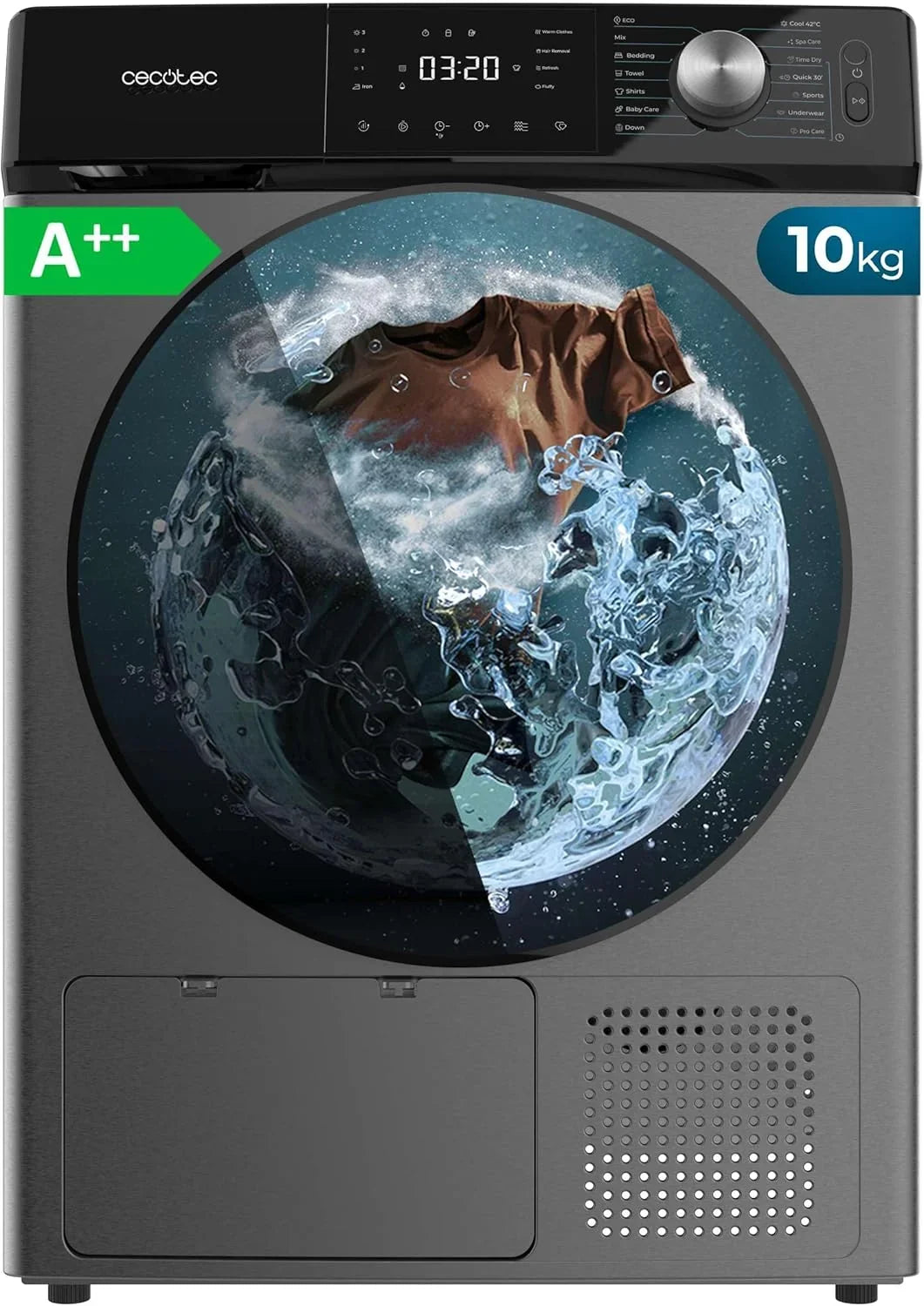 Cecotec Bolero DressCode Dry 10355 Steel Secadora Bomba de Calor 10 kg, 14 Programas, Inox