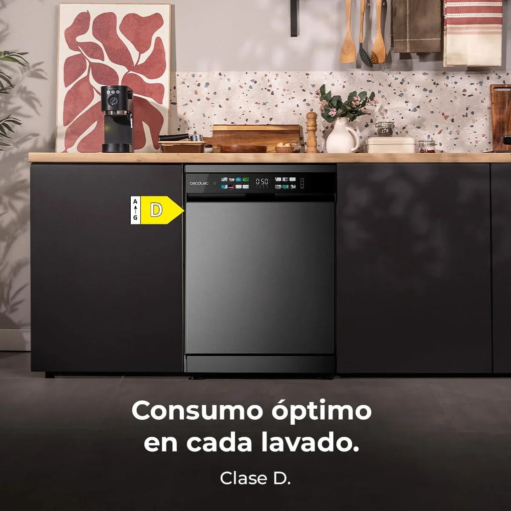 Cecotec Bolero Aguazero 6210 Dark Lavavajillas 60 cm, 15 Cubiertos, Tercera Bandeja, 8 Programas