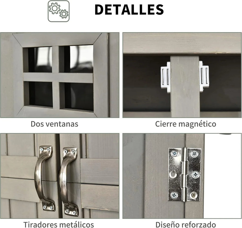 Outsunny Armario de Jardín de Madera Maciza 127,5 x 50 x 164 cm con Doble Puerta y Techo Impermeable