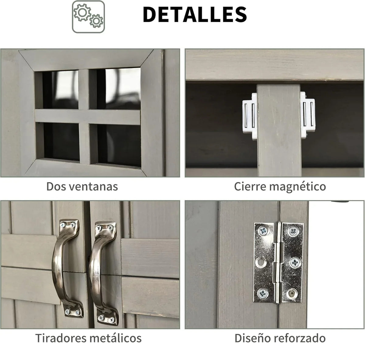 Outsunny Armario de Jardín de Madera Maciza 127,5 x 50 x 164 cm con Doble Puerta y Techo Impermeable