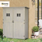 Outsunny Armario de Jardín de Madera Maciza 127,5 x 50 x 164 cm con Doble Puerta y Techo Impermeable