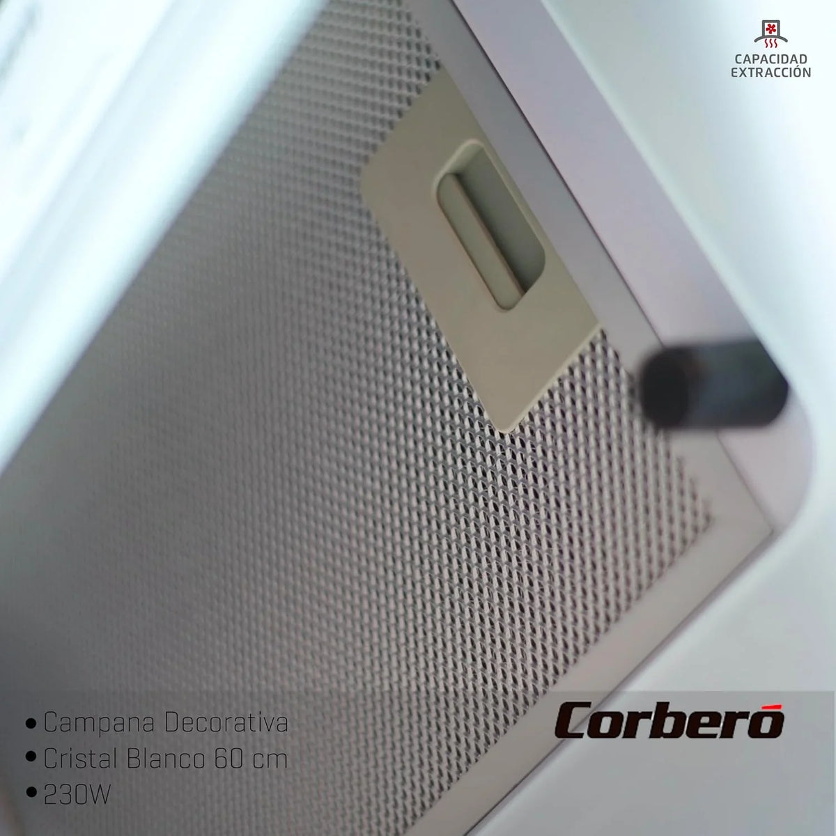 Corberó ONEGA675W Campana Extractora de Cristal 60 cm, 4 Velocidades, Control Táctil, Blanca