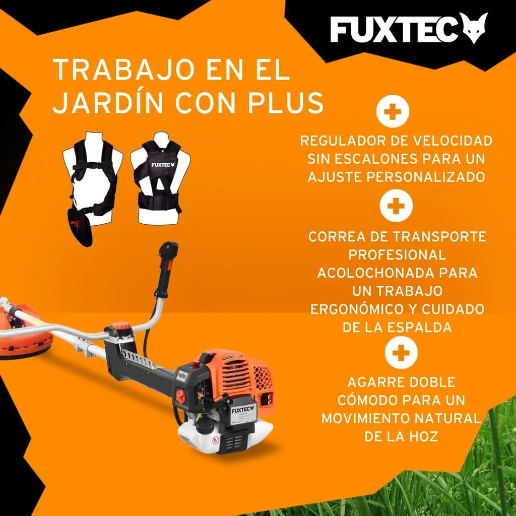 FUXTEC PS162 Desbrozadora de Gasolina 62 cc 3,5 CV 2 en 1 con Arnés y Antivibración