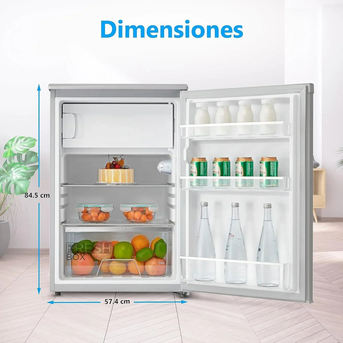 Midea MDRD168FGE01 Mini Frigorífico 113 L con Congelador, Bajo Encimera, Silencioso 39 dB, Blanco