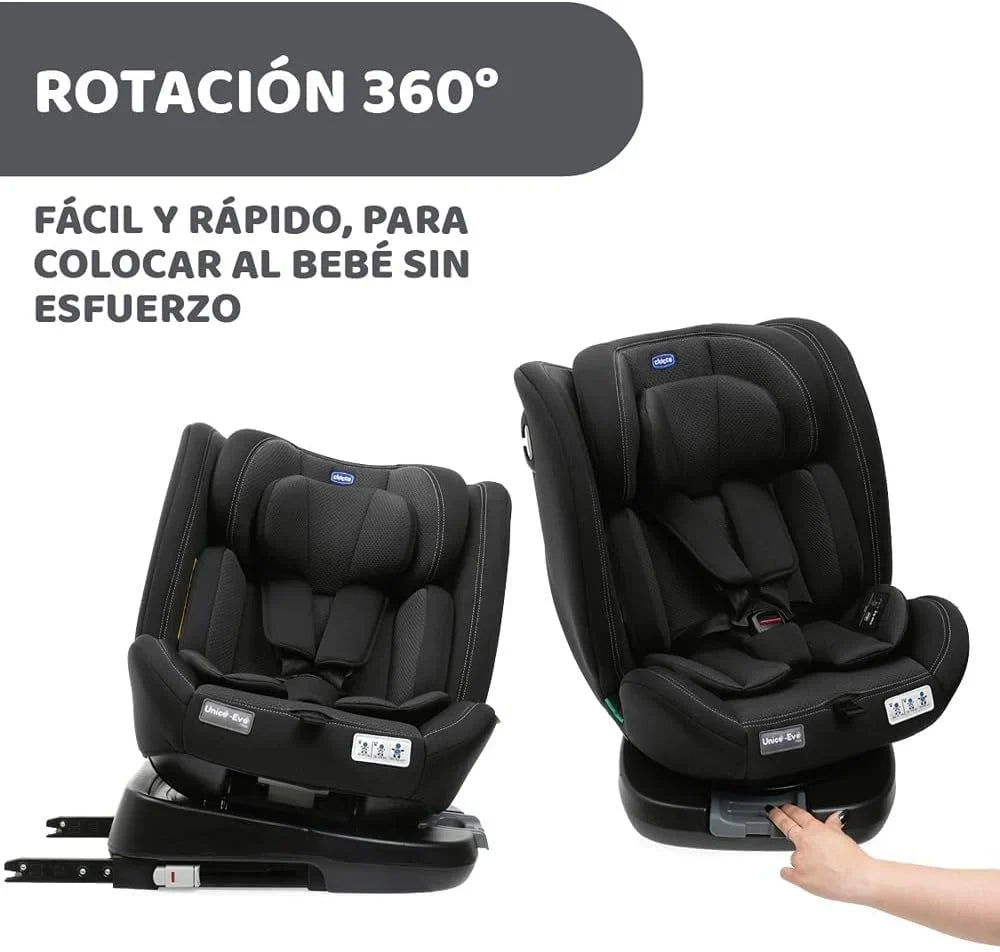 Chicco Unico Evo i-Size Classic Silla de Coche Isofix Giratoria 360° de 40 a 150 cm (0-12 Años), Negra