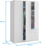 Habitdesign Armario 3 Puertas y 3 Cajones Blanco Ártico 121 x 180 x 52 cm