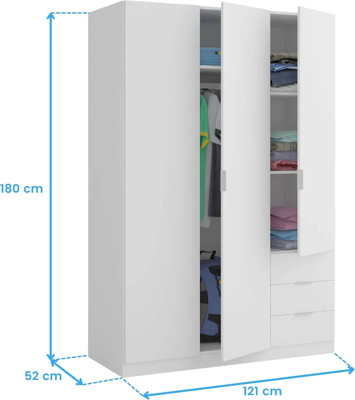 Habitdesign Armario 3 Puertas y 3 Cajones Blanco Ártico 121 x 180 x 52 cm