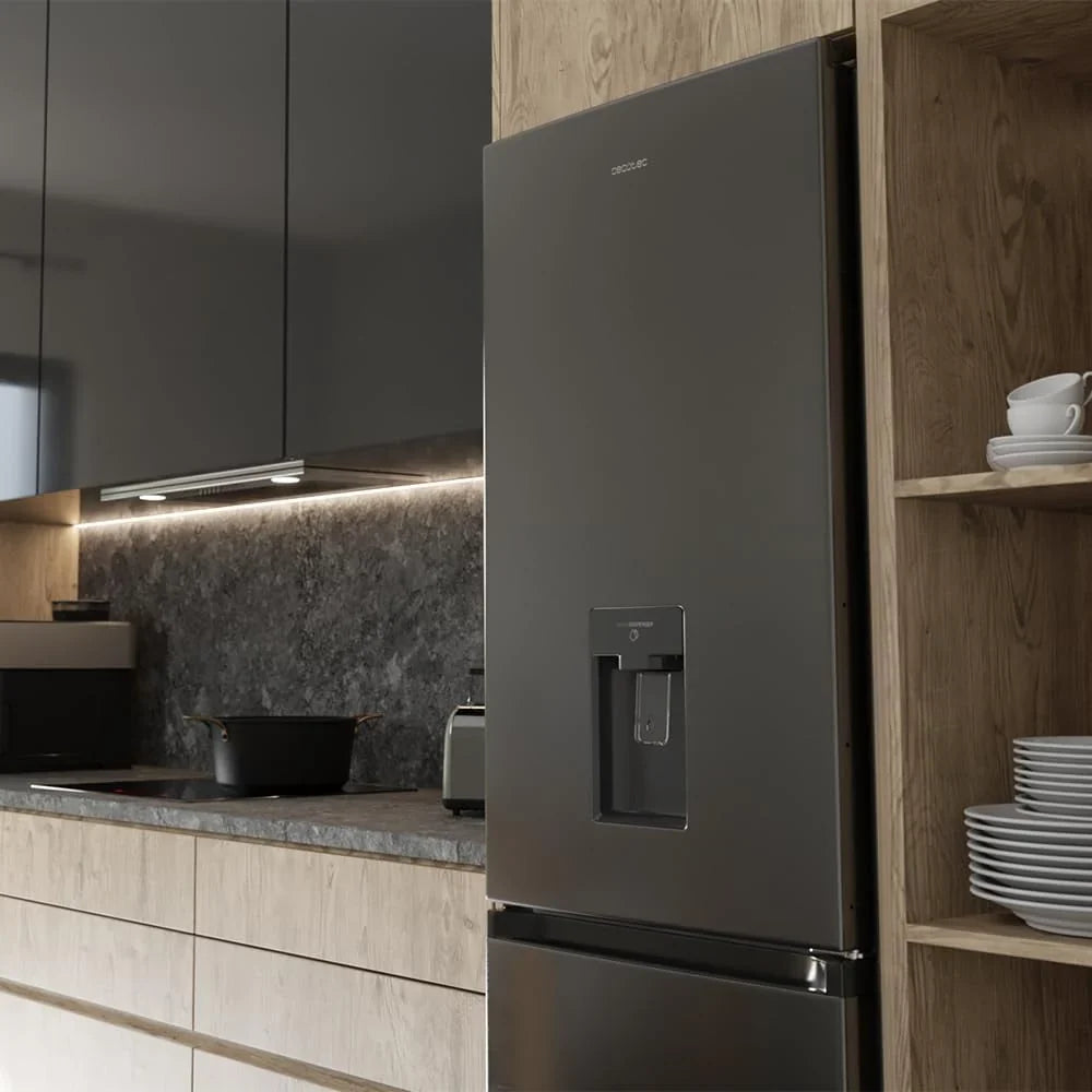 Cecotec Bolero CoolMarket Combi 296 DF WD Dark Frigorífico Combi 296 L con Dispensador de Agua