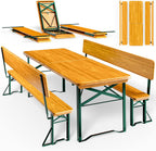 Casaria Conjunto de Mesa y Bancos Plegables con Respaldo 170 cm para 8 Personas, Madera