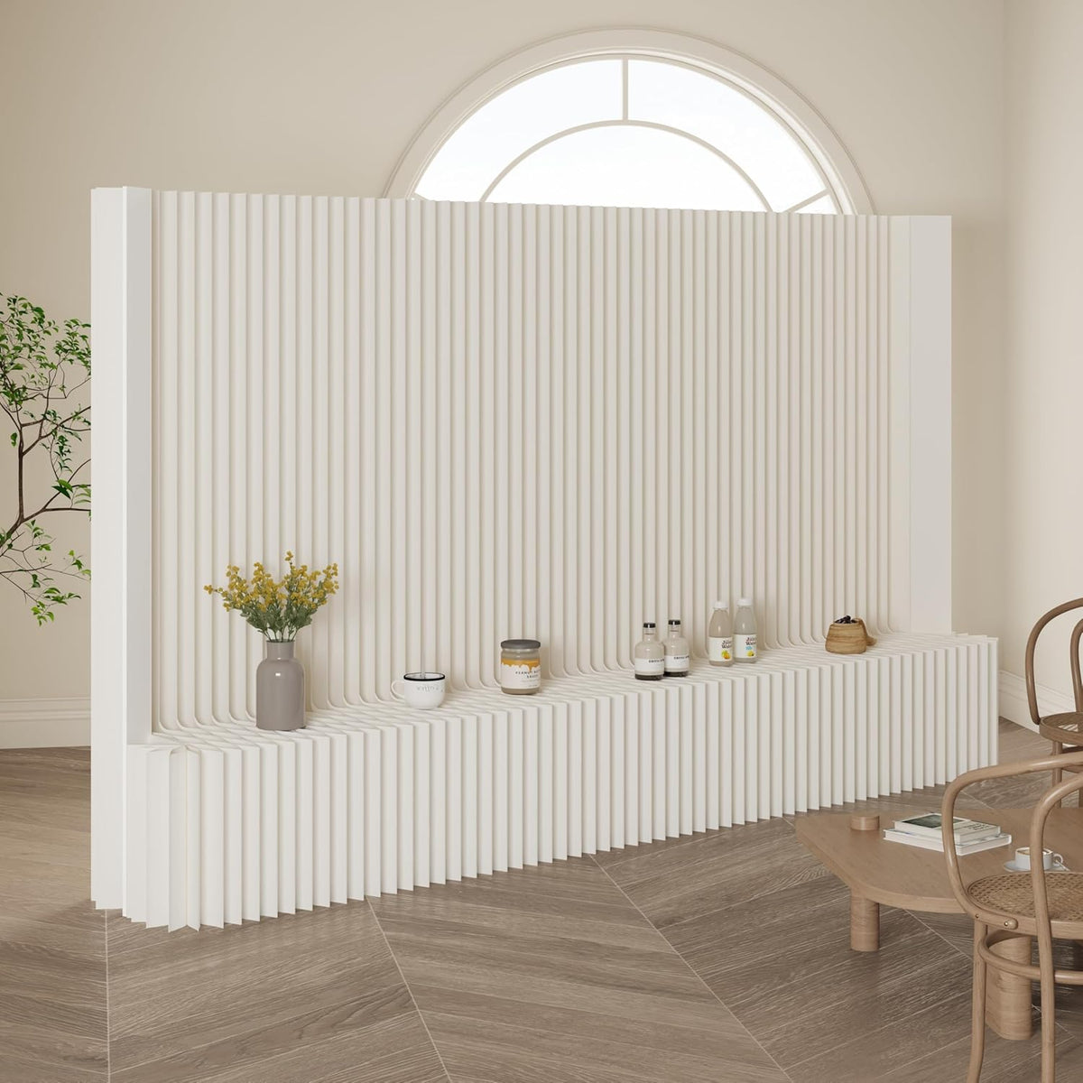 Biombo Separador Plegable con Estante 300 x 43 x 200 cm, Blanco