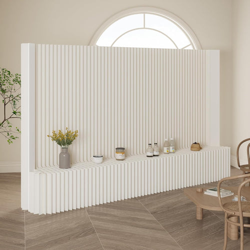Biombo Separador Plegable con Estante 300 x 43 x 200 cm, Blanco
