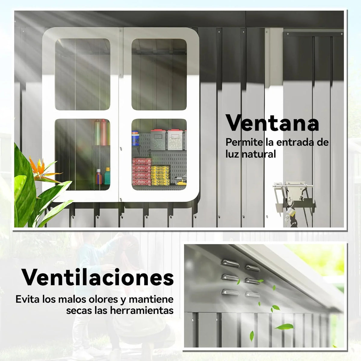 Outsunny Caseta de Jardín Metálica 2,55 m² 221 x 133 x 190 cm con Ventana y Cerradura, Gris Oscuro