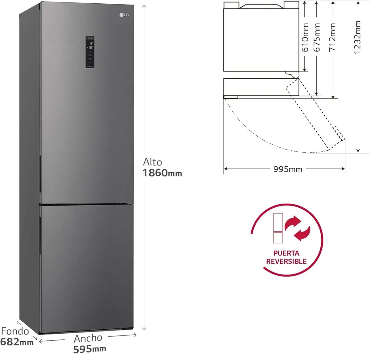 GBP61DSXGC Frigorífico Combi No Frost 341 L, 186 cm, Smart Inverter, Door Cooling, Inox Antihuellas