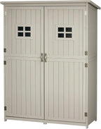 Outsunny Armario de Jardín de Madera Maciza 127,5 x 50 x 164 cm con Doble Puerta y Techo Impermeable