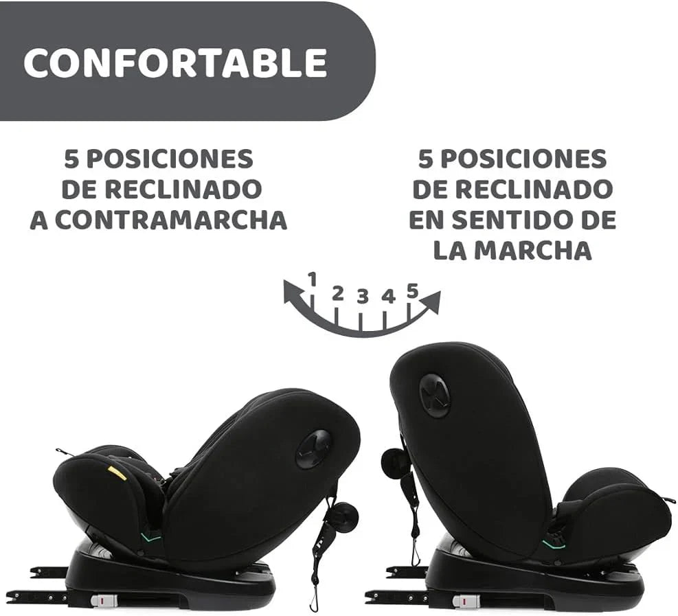 Chicco Unico Evo i-Size Classic Silla de Coche Isofix Giratoria 360° de 40 a 150 cm (0-12 Años), Negra