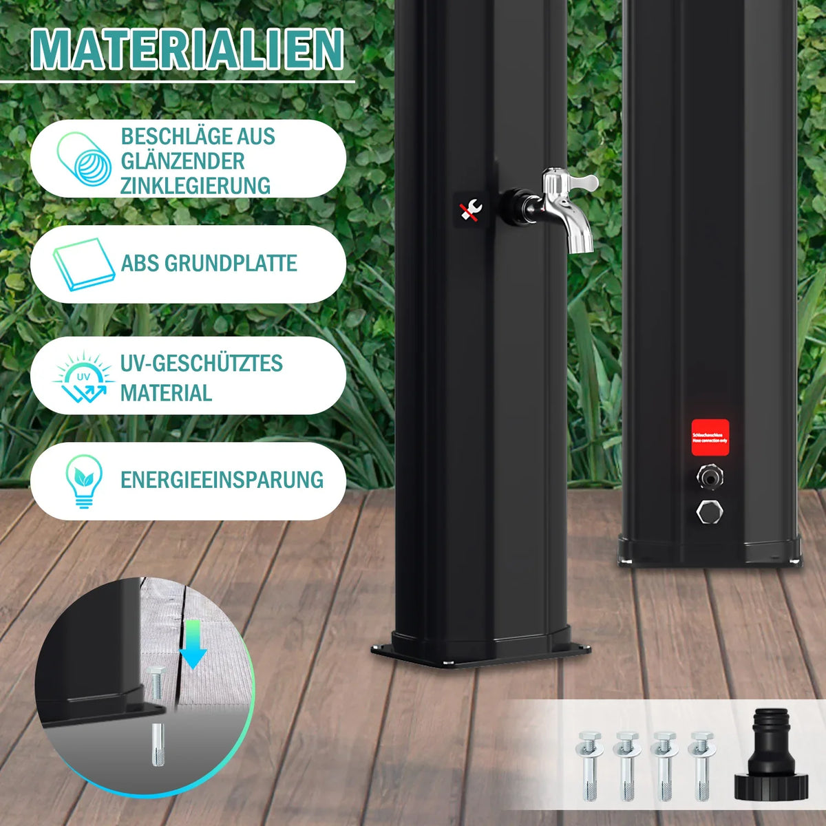 Sonnewelt Ducha Solar de Jardín 60 L con Funda y Ducha de Mano - imagen 2