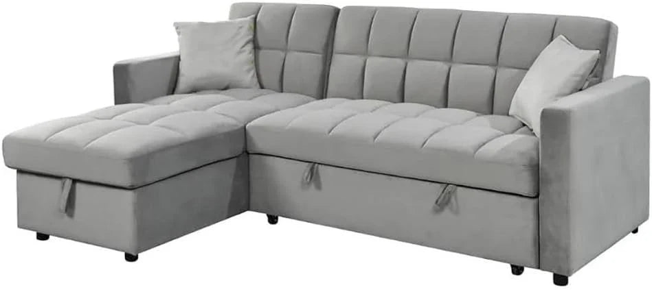 IBERA HOME Kris Sofá Cama Chaise Longue Reversible 210 x 145 cm con Arcón, Terciopelo Gris