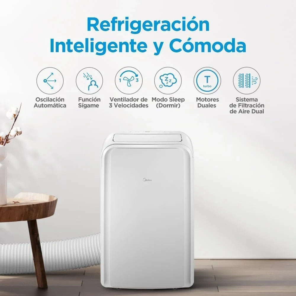 MIDEA Aire Acondicionado Portátil 12000 BTU / 3000 Frigorías 3 en 1, hasta 43 m², con Kit de Ventana