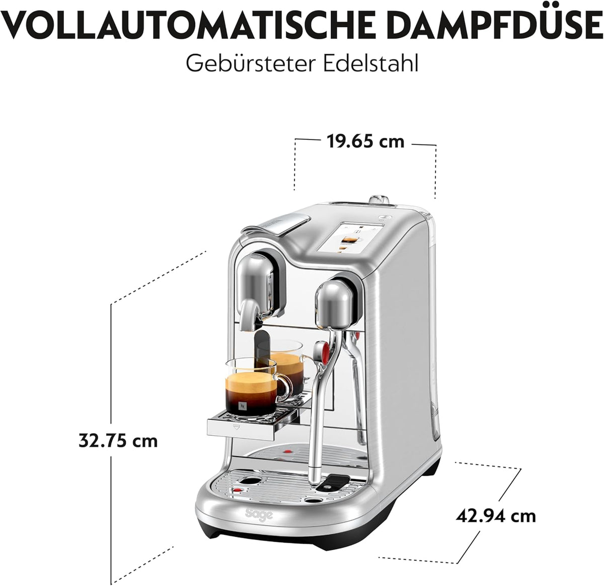 Sage Nespresso Creatista Pro Cafetera de Cápsulas con Vaporizador Automático, Acero Cepillado