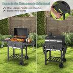 COSTWAY Barbacoa de Carbón XXL 128 x 54 x 117 cm con Tapa, Termómetro, Mesas Plegables y Ruedas
